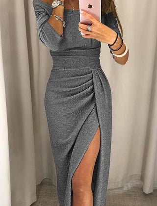 Vestido de noche elegante con abertura - Gris