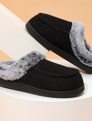 Pantuflas Hombre Forradas con Pelo Sintético - Negro