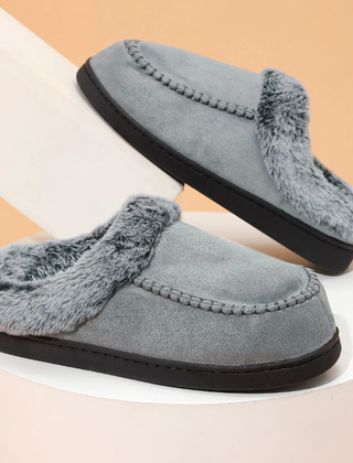 Pantuflas Hombre Forradas con Pelo Sintético - Gris