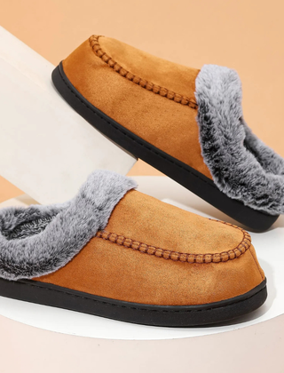 Pantuflas Hombre Forradas con Pelo Sintético - Café