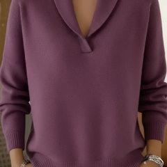 Suéter Tejido Mujer Cuello Chal en V - Morado
