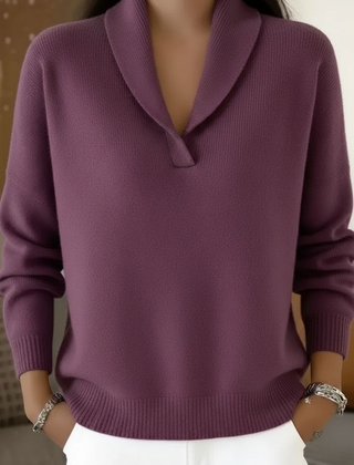 Suéter Tejido Mujer Cuello Chal en V - Morado