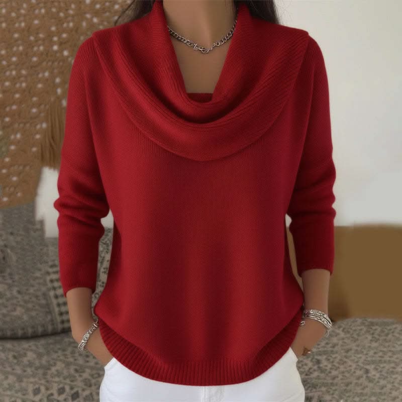 Suéter Tejido Mujer Cuello Vuelto de Algodón - Rojo