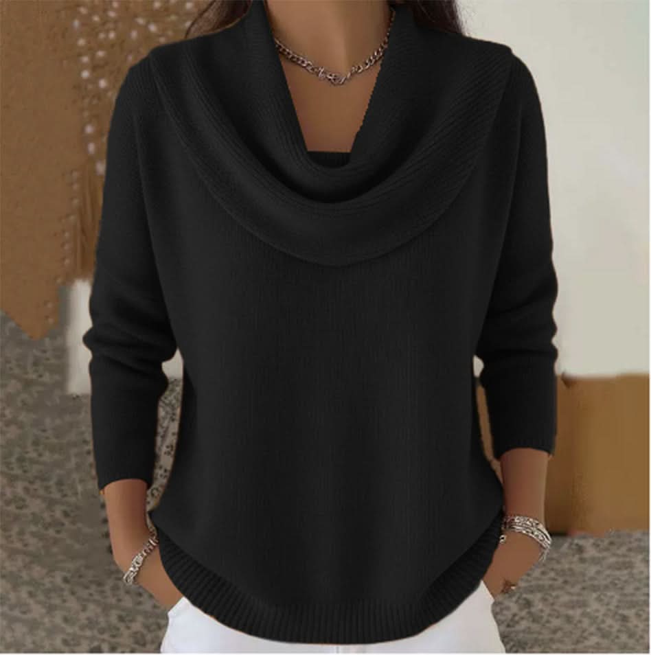Suéter Tejido Mujer Cuello Vuelto de Algodón - Negro