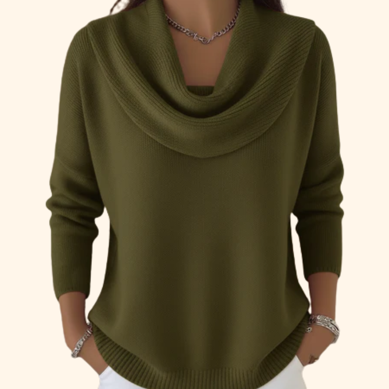 Suéter Tejido Mujer Cuello Vuelto de Algodón - Verde militar