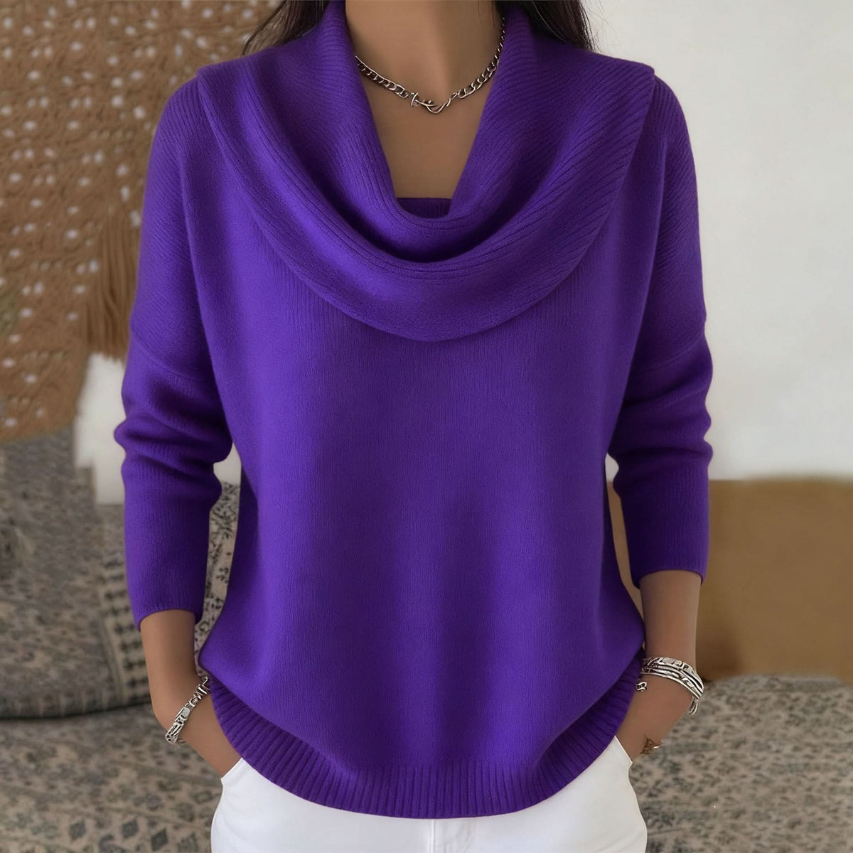 Suéter Tejido Mujer Cuello Vuelto de Algodón - Morado