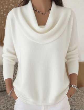 Suéter Tejido Mujer Cuello Vuelto de Algodón - Blanco