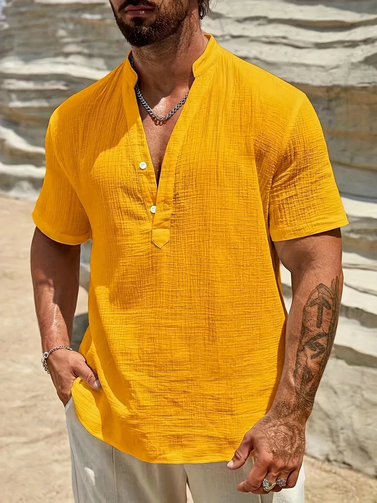 David | Camisa de verano elegante con cuello alto