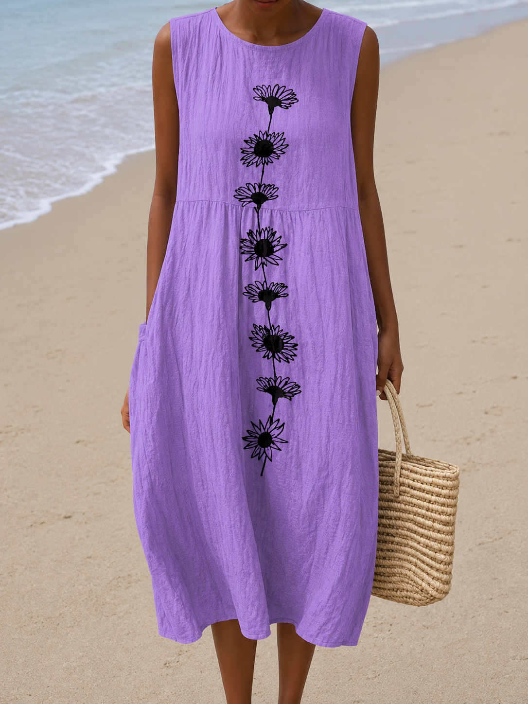 Rosa | Vestido Midi Flor Violeta Sin Mangas