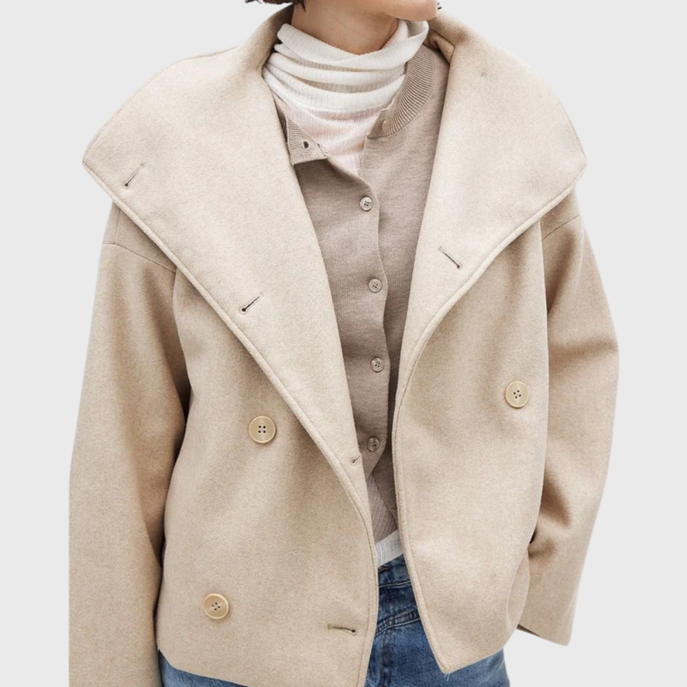 Abrigo Corto Mujer Doble Botonadura - Beige