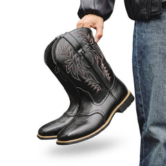 Botas Vaqueras Hombre con Caña Bordada a Media Pierna - Negro