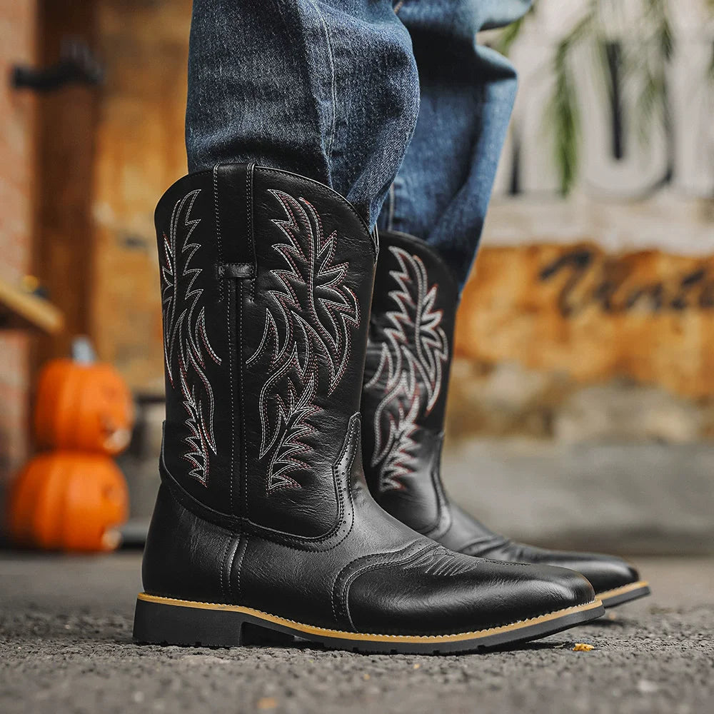 Botas Vaqueras Hombre con Caña Bordada a Media Pierna