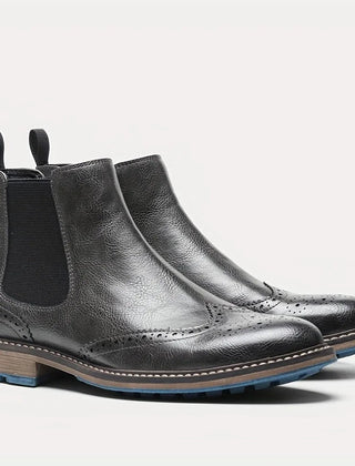 Botas Chelsea Mujer Estilo Brogue con Tacón Bajo - Gris oscuro