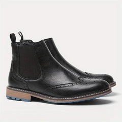 Botas Chelsea Mujer Estilo Brogue con Tacón Bajo - Negro
