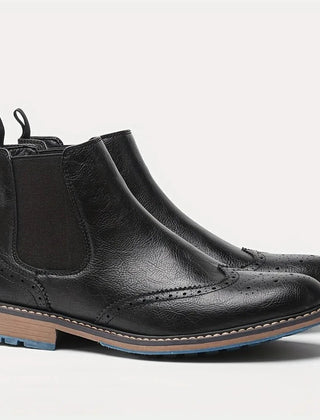 Botas Chelsea Mujer Estilo Brogue con Tacón Bajo - Negro