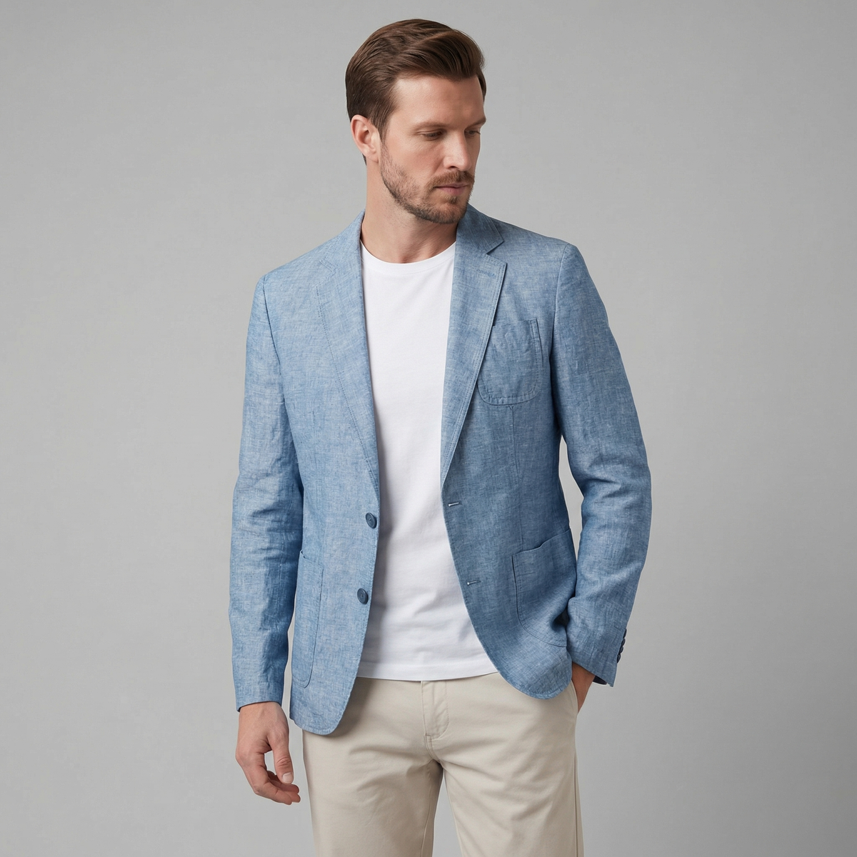 Blazer hombre de lino ligero - Azul