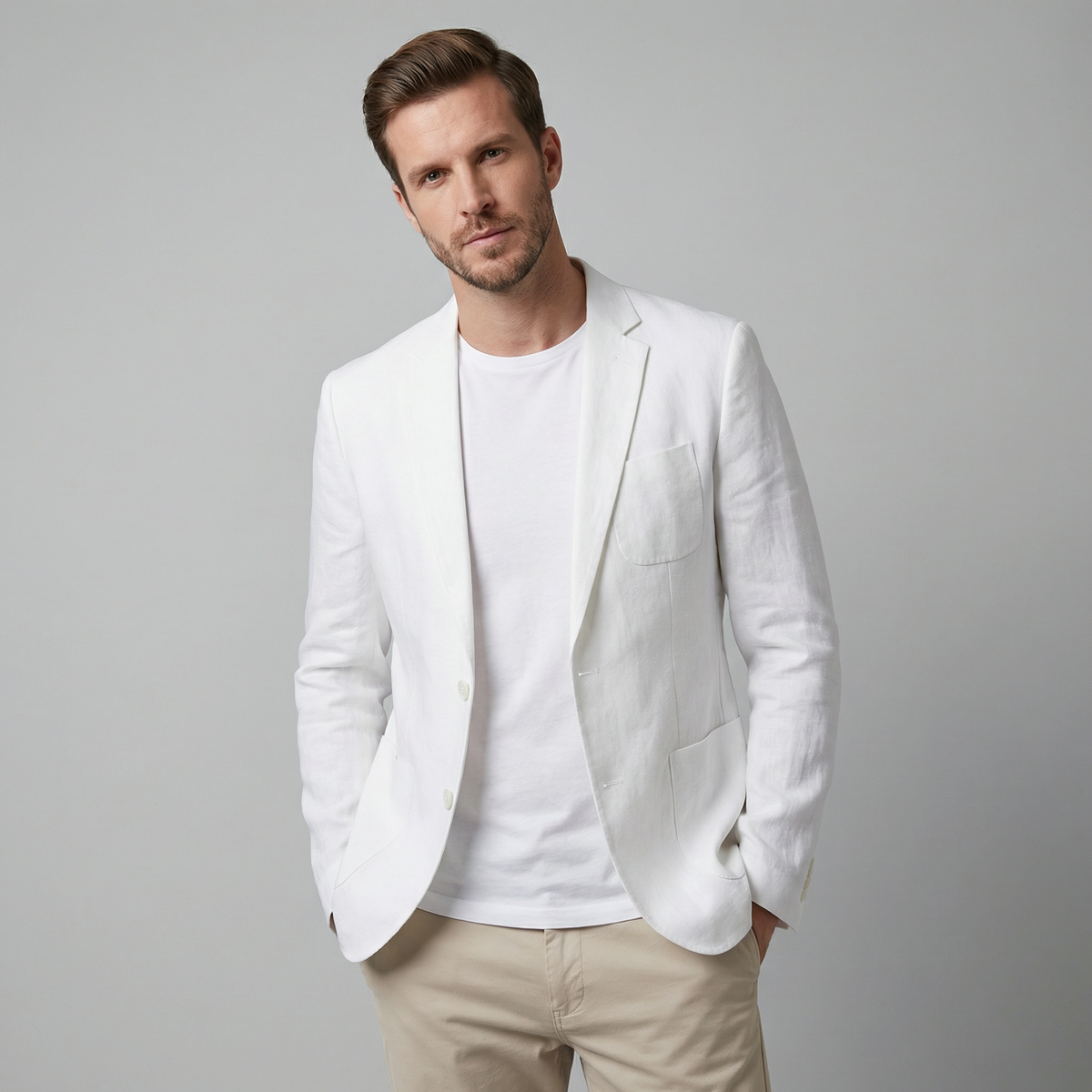 Blazer hombre de lino ligero - Blanco