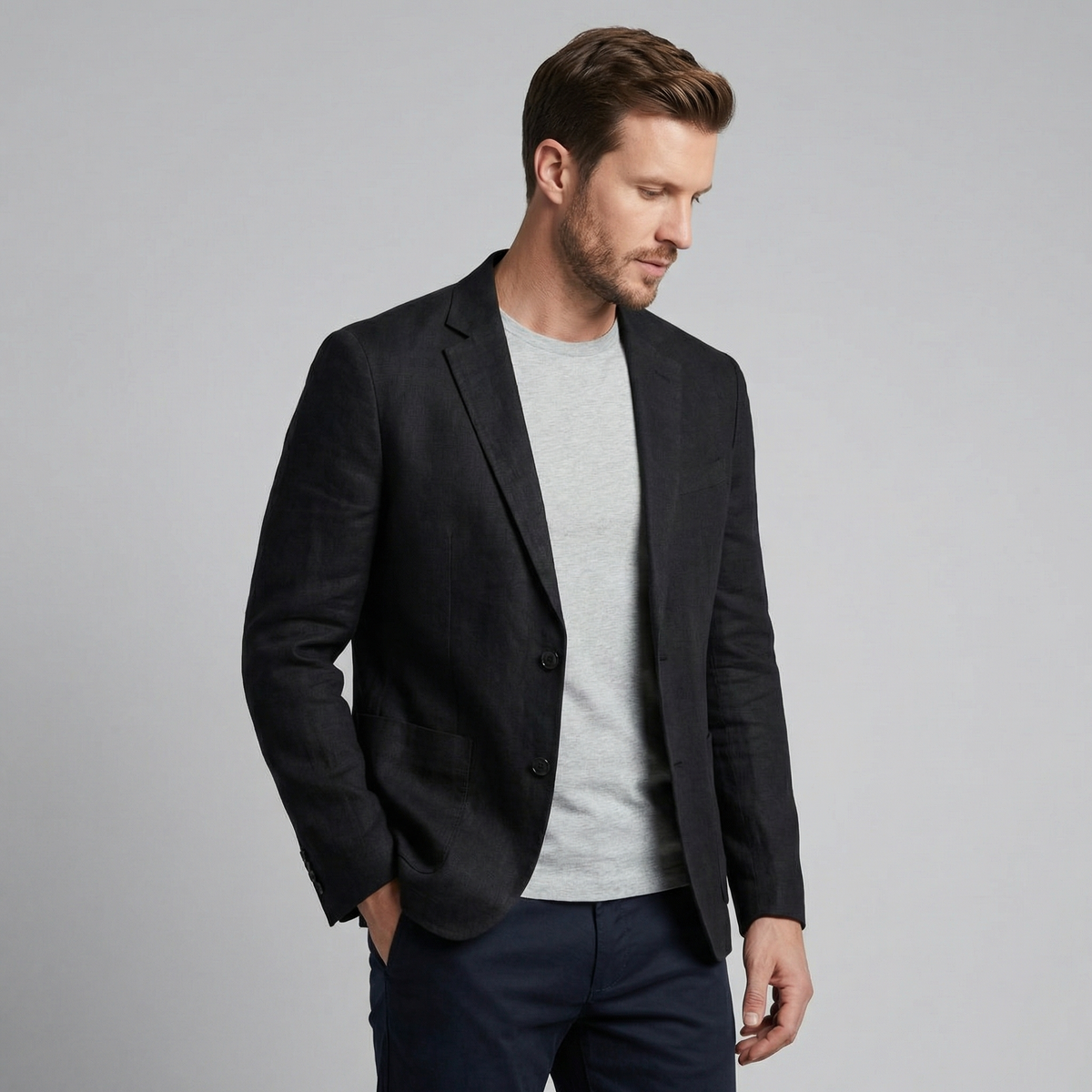 Blazer hombre de lino ligero - Negro