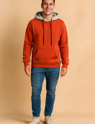 Sudadera Oversize Hombre en Dos Tonos - Naranja