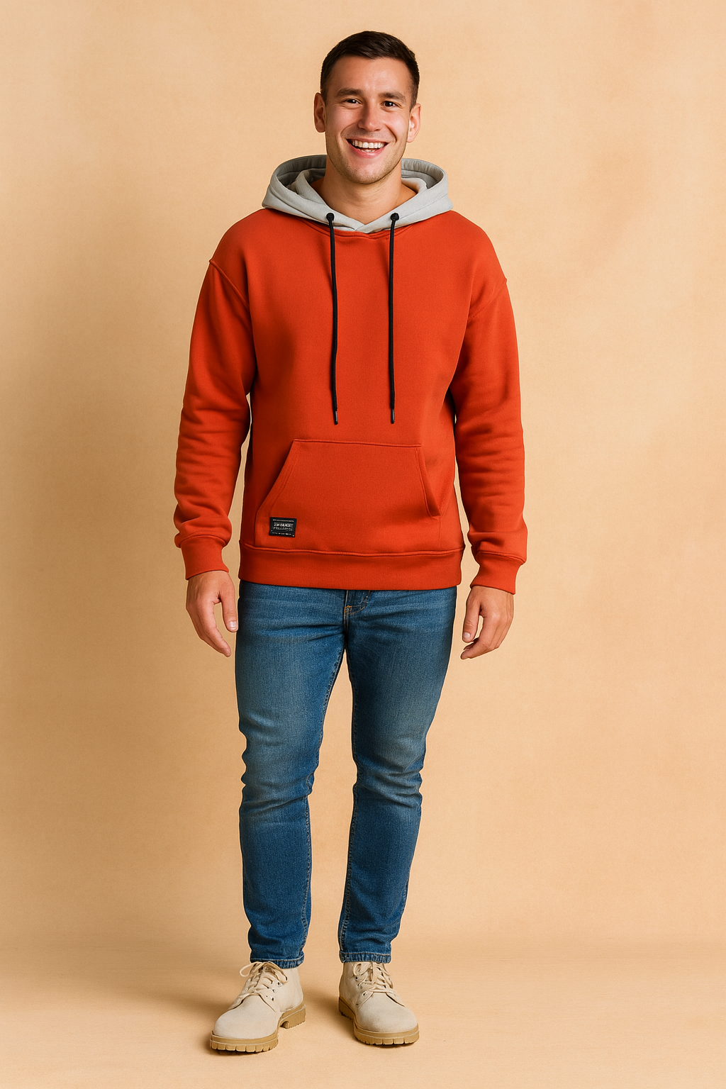 Sudadera Oversize Hombre en Dos Tonos - Naranja