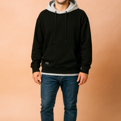 Sudadera Oversize Hombre en Dos Tonos - Negro