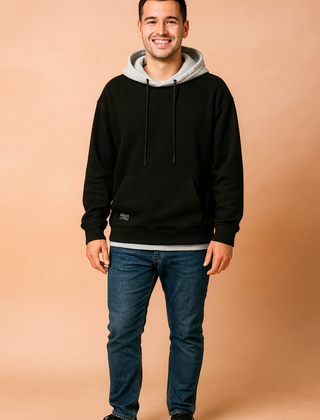 Sudadera Oversize Hombre en Dos Tonos - Negro