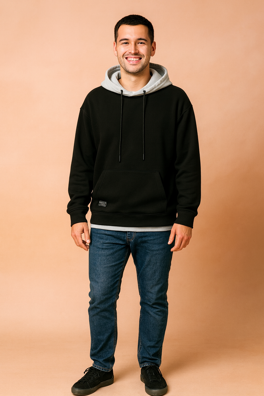 Sudadera Oversize Hombre en Dos Tonos - Negro