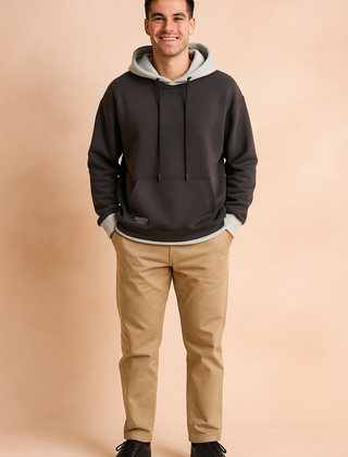 Sudadera Oversize Hombre en Dos Tonos - Gris