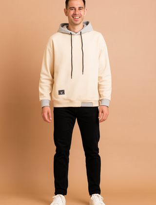 Sudadera Oversize Hombre en Dos Tonos - Beige