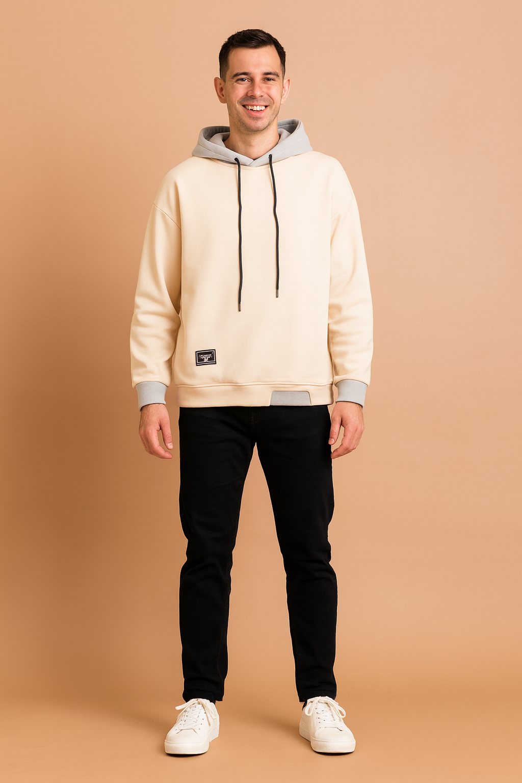 Sudadera Oversize Hombre en Dos Tonos - Beige