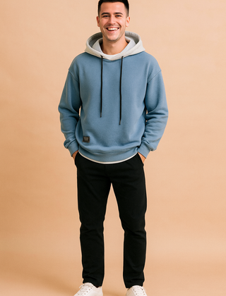 Sudadera Oversize Hombre en Dos Tonos - Azul