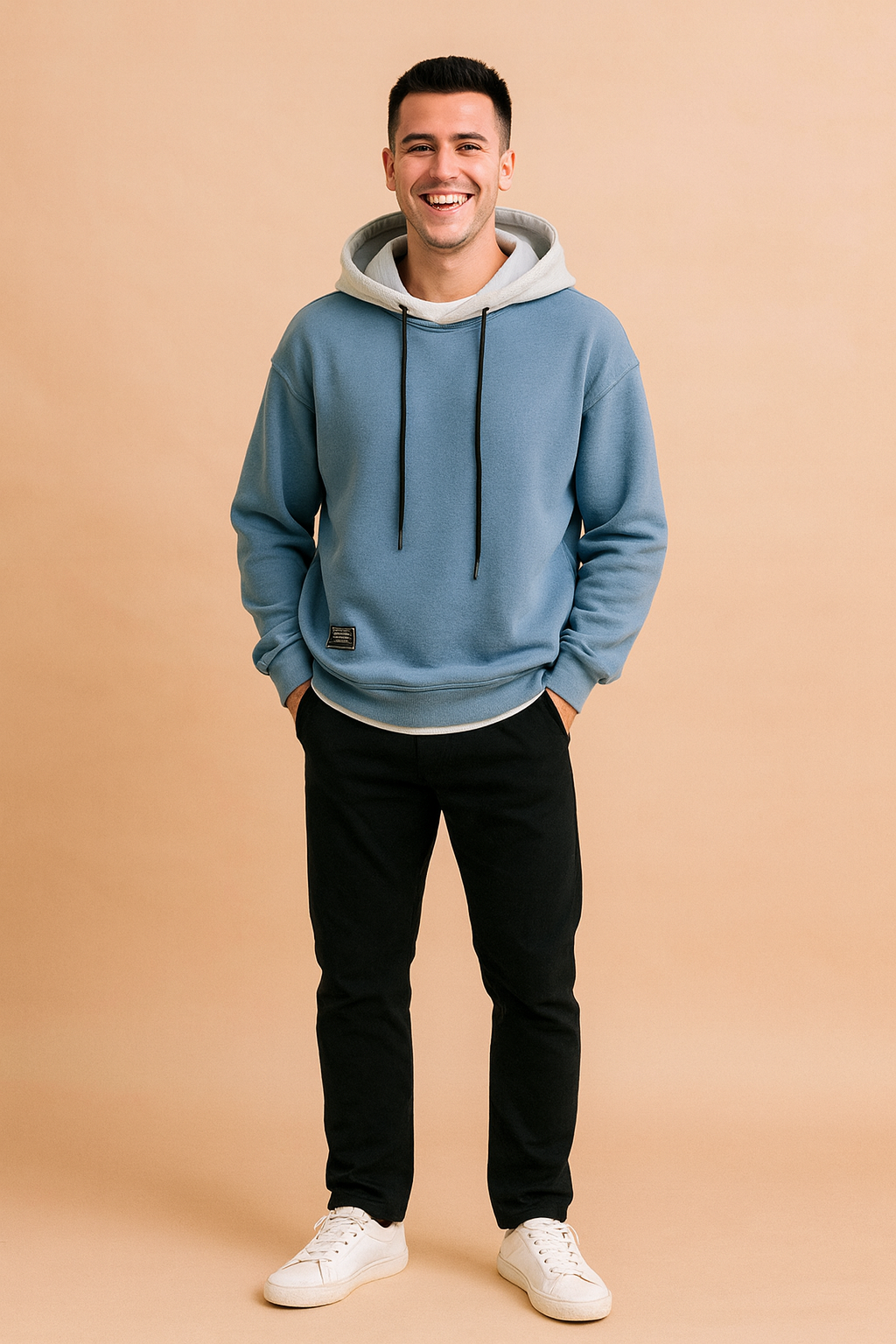 Sudadera Oversize Hombre en Dos Tonos - Azul