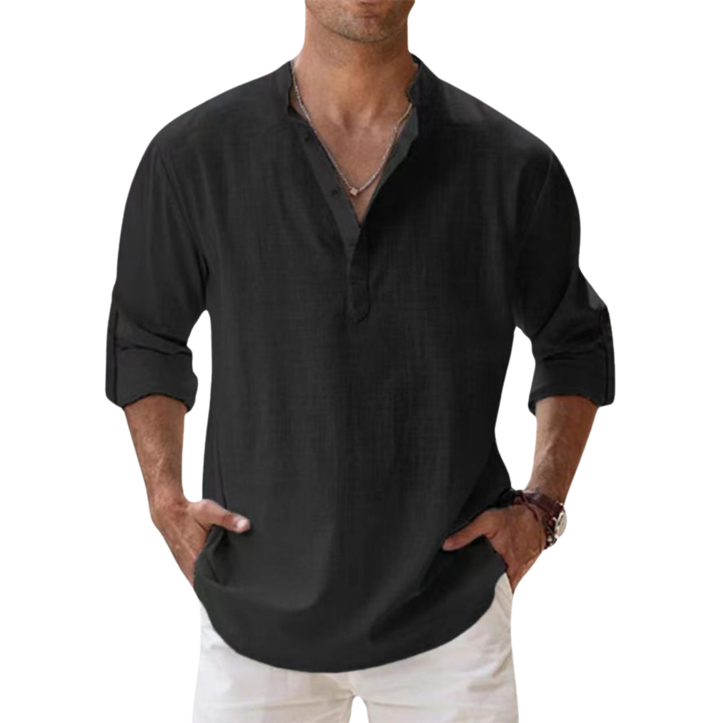 Leonardo | Camisa Henley de algodón con efecto lino