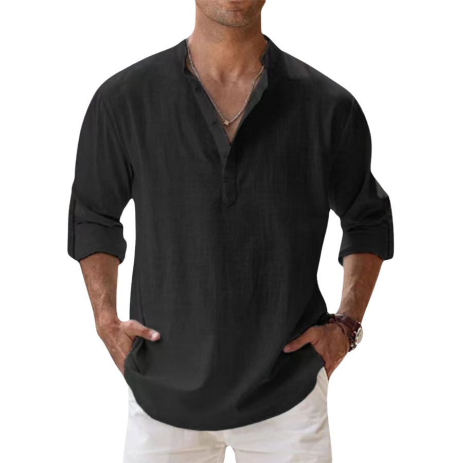 Leonardo | Camisa Henley de algodón con efecto lino