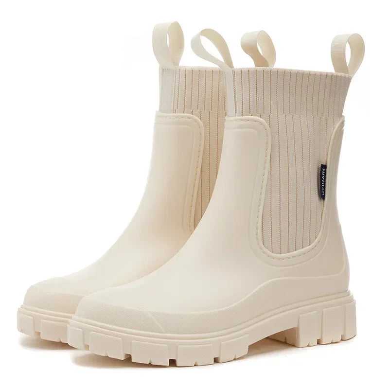 Botas Chelsea Mujer para Lluvia Impermeables - Beige