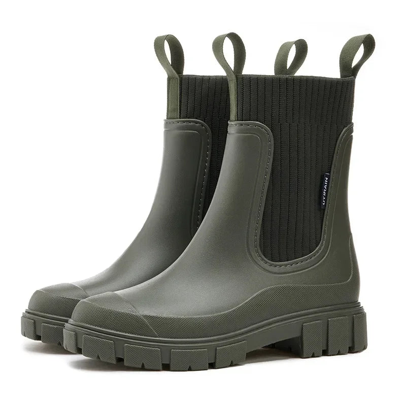 Botas Chelsea Mujer para Lluvia Impermeables - Verde