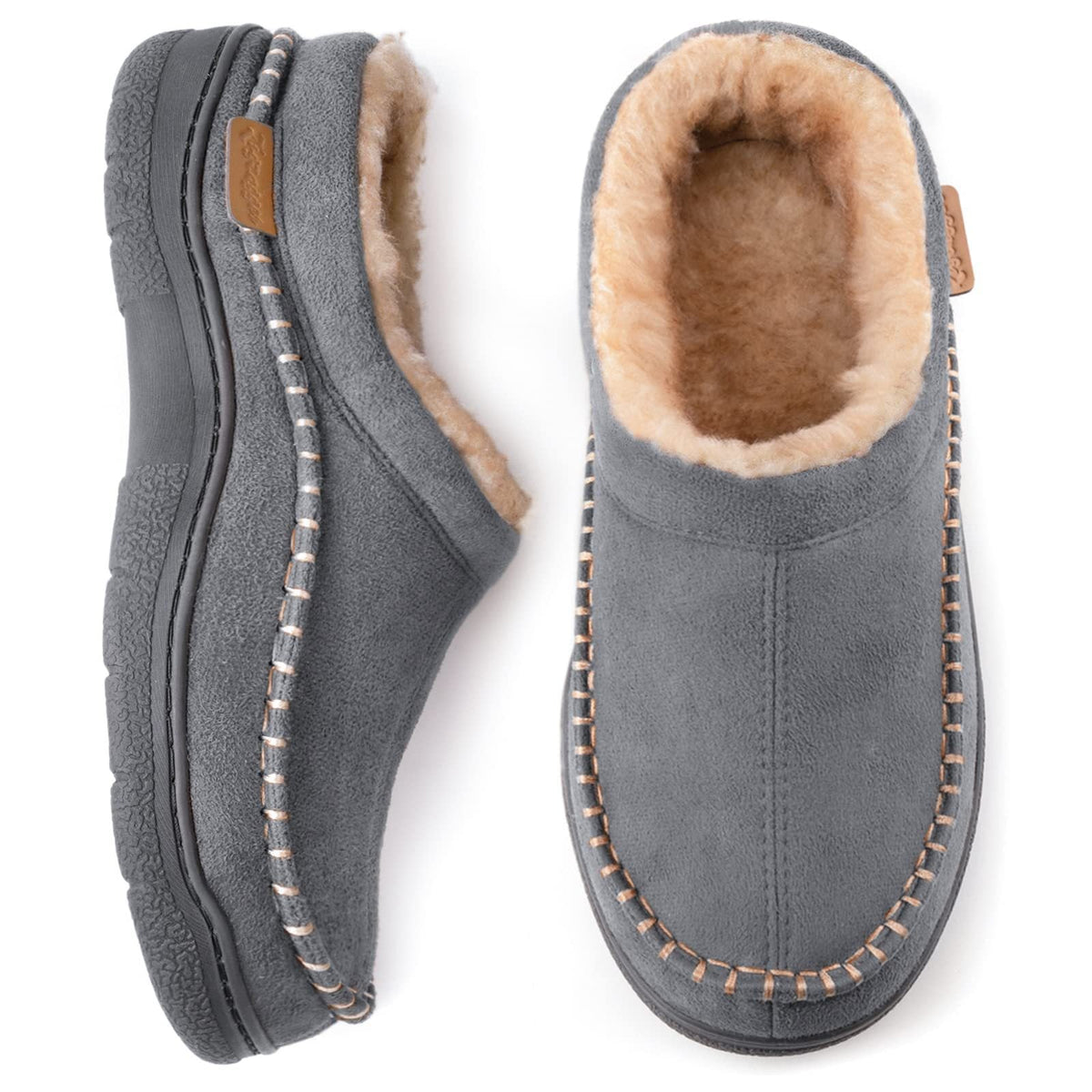 Pantuflas Hombre Tipo Gamuza con Forro Cálido - Gris claro