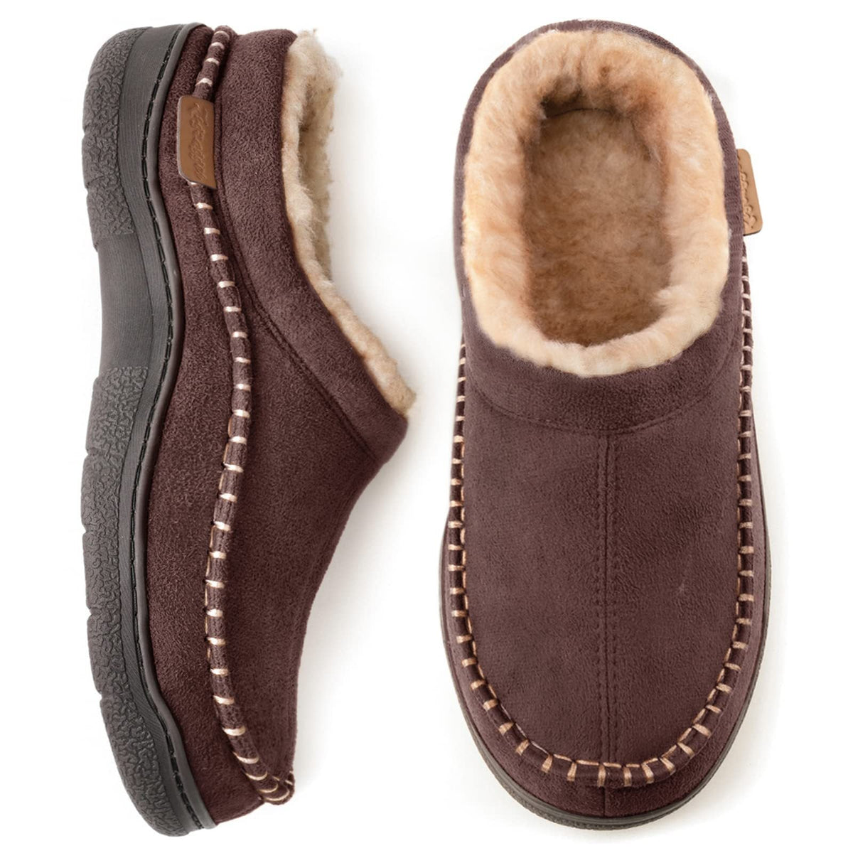 Pantuflas Hombre Tipo Gamuza con Forro Cálido - Café