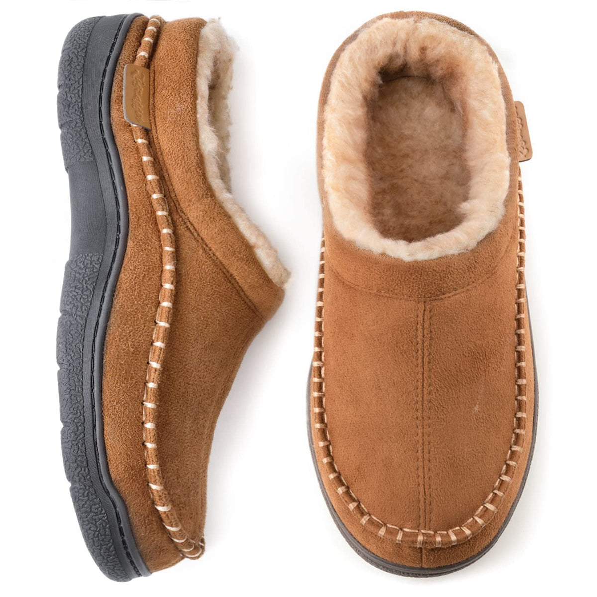 Pantuflas Hombre Tipo Gamuza con Forro Cálido - Café claro
