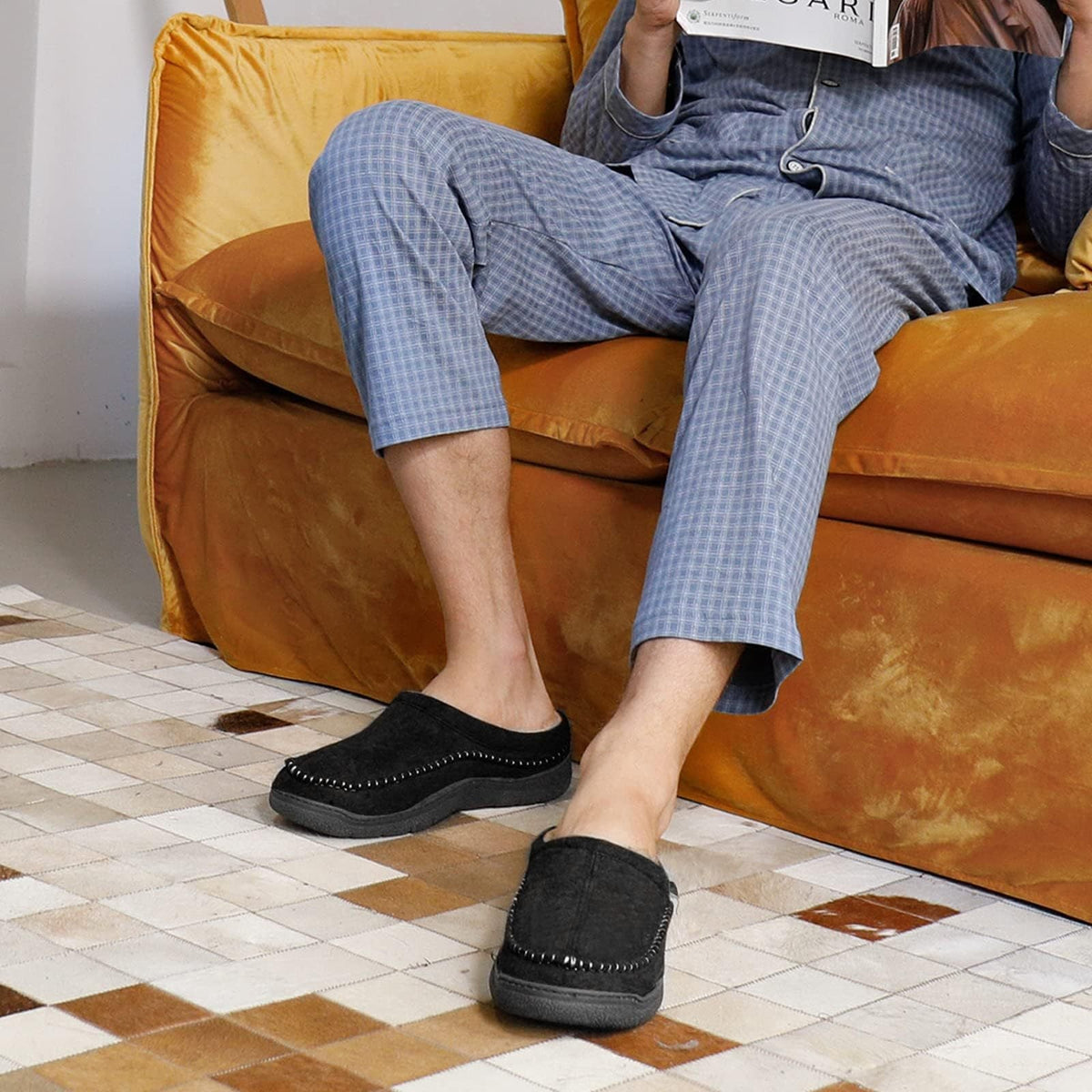Pantuflas Hombre Tipo Gamuza con Forro Cálido