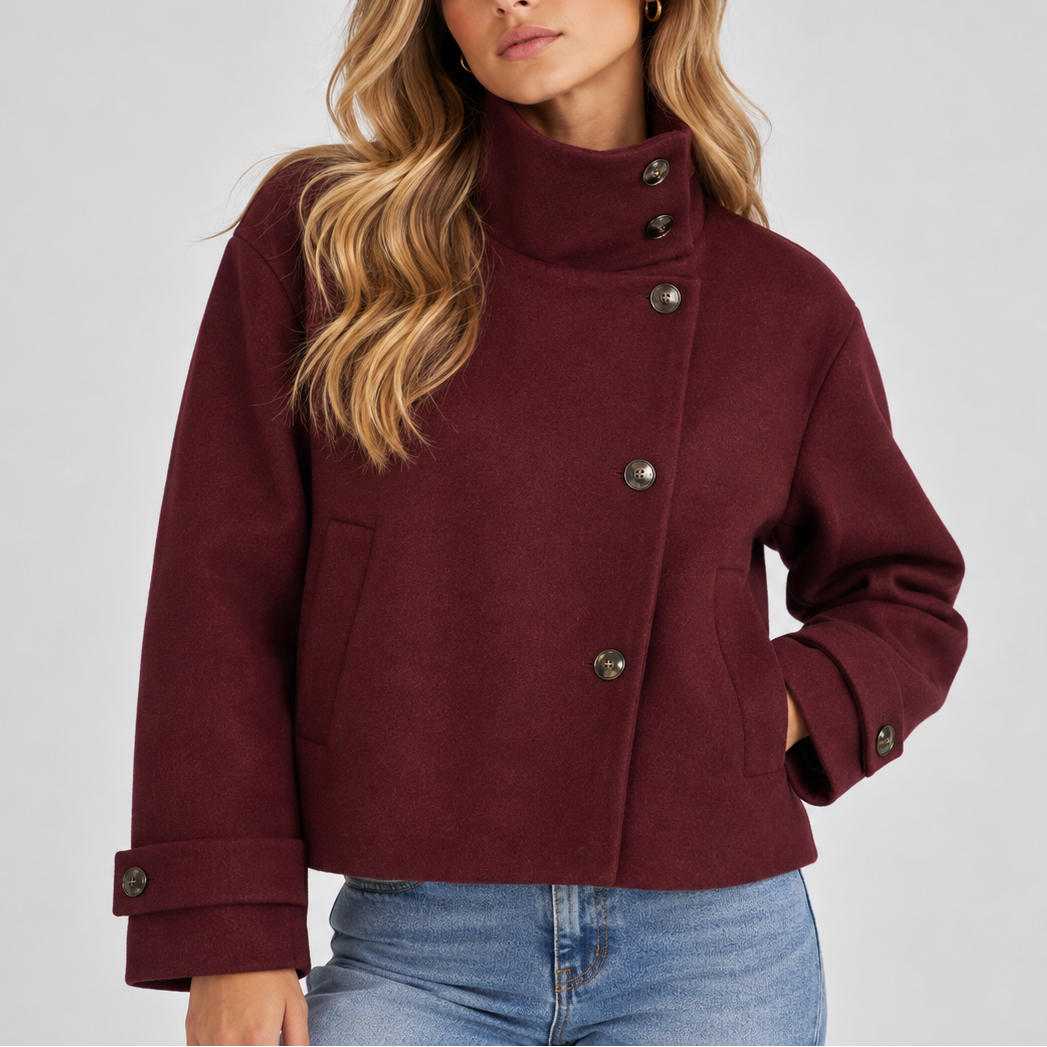 Abrigo Corto Mujer Cuello Alto con Botones - Rojo