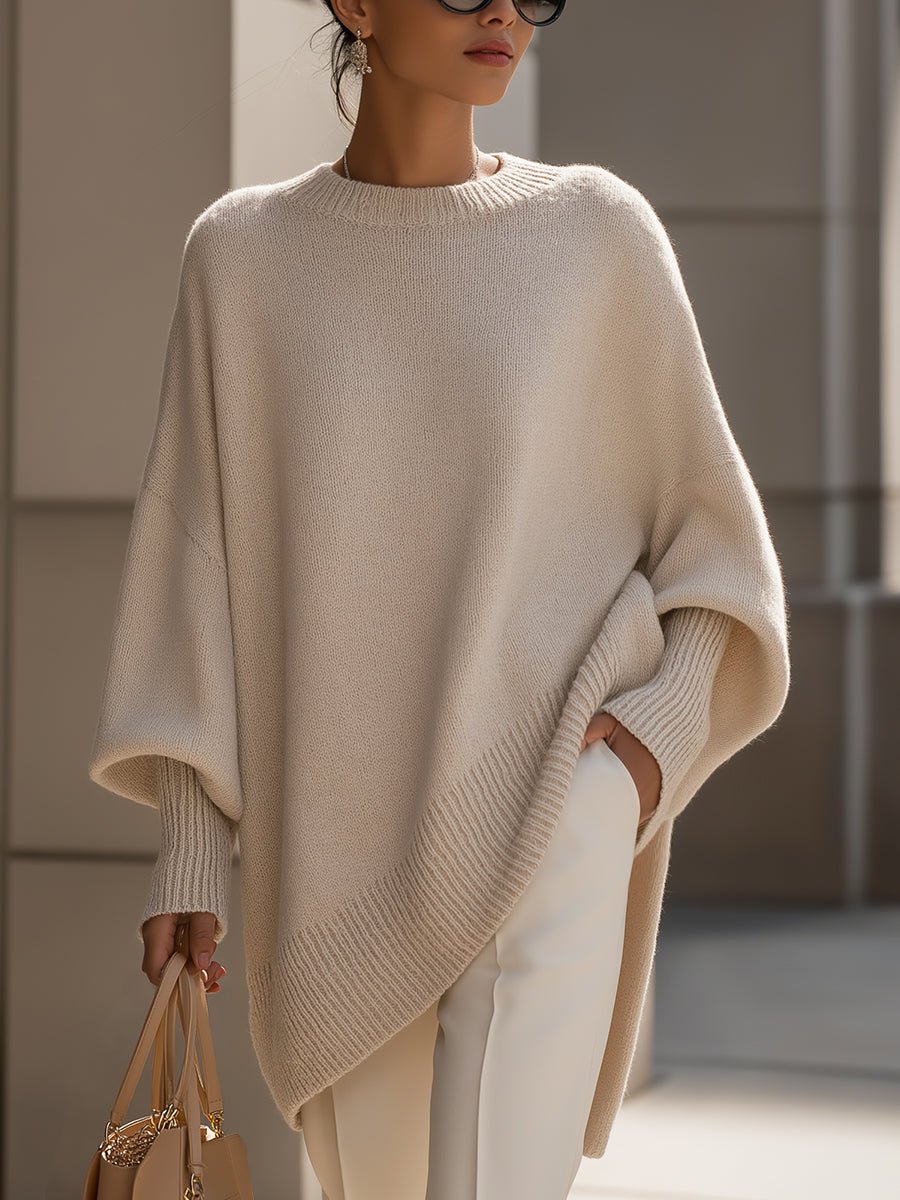 Suéter Tejido Mujer Oversize de Caída Suave - Beige