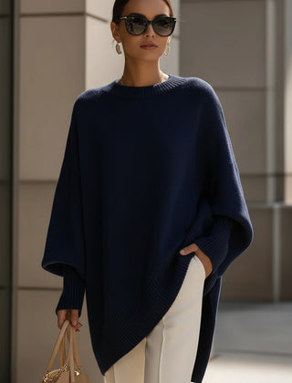Suéter Tejido Mujer Oversize de Caída Suave - Azul marino