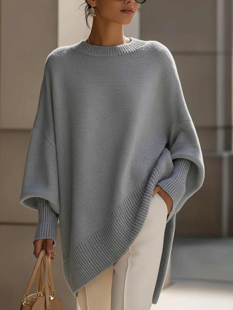 Suéter Tejido Mujer Oversize de Caída Suave - Gris