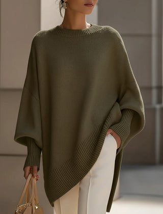 Suéter Tejido Mujer Oversize de Caída Suave - Verde olivo