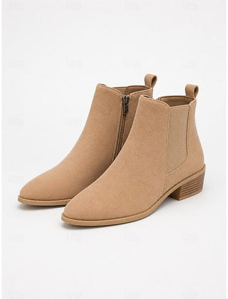Botas Chelsea Mujer de Punta con Tacón de Bloque - Caqui