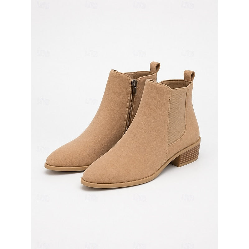 Botas Chelsea Mujer de Punta con Tacón de Bloque - Caqui