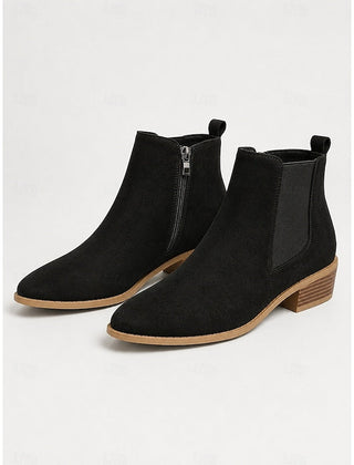 Botas Chelsea Mujer de Punta con Tacón de Bloque - Negro