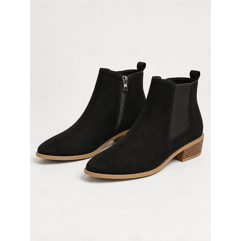 Botas Chelsea Mujer de Punta con Tacón de Bloque - Negro