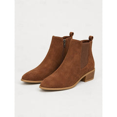 Botas Chelsea Mujer de Punta con Tacón de Bloque - Café oscuro